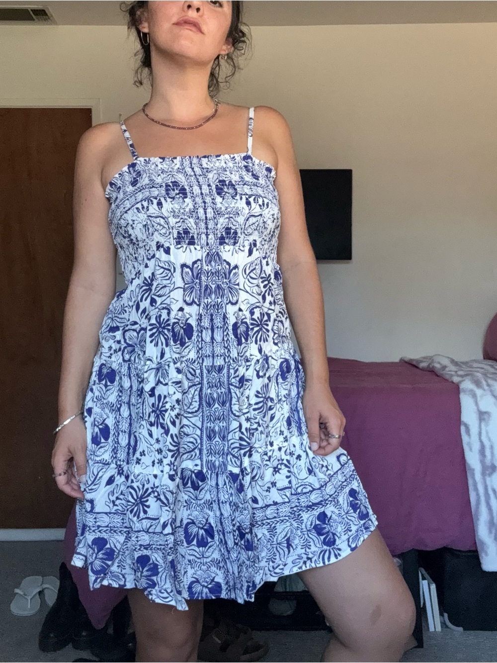 Angie Blue and White Floral Mini Sundress
